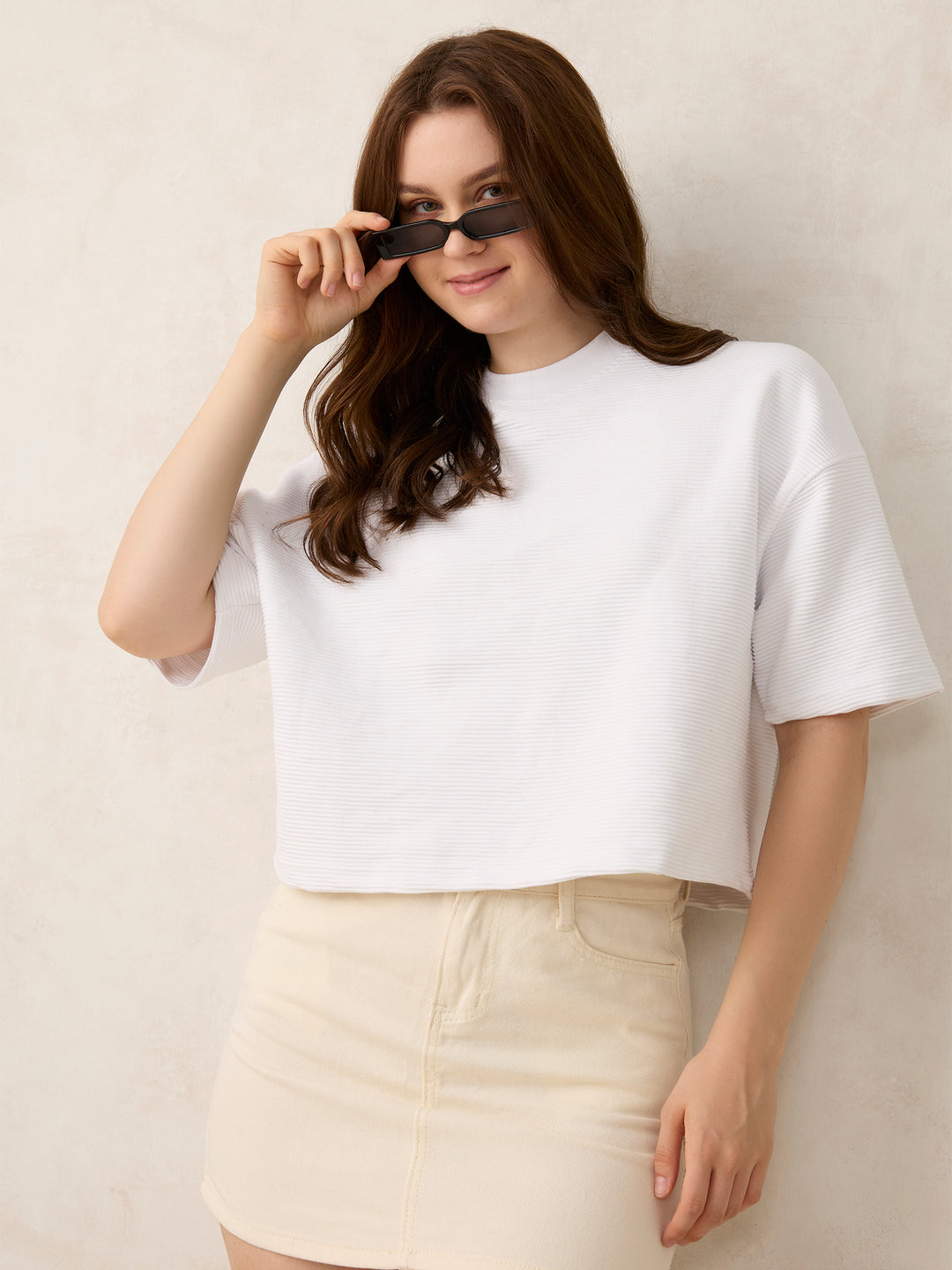 White Textured Boxy Top
