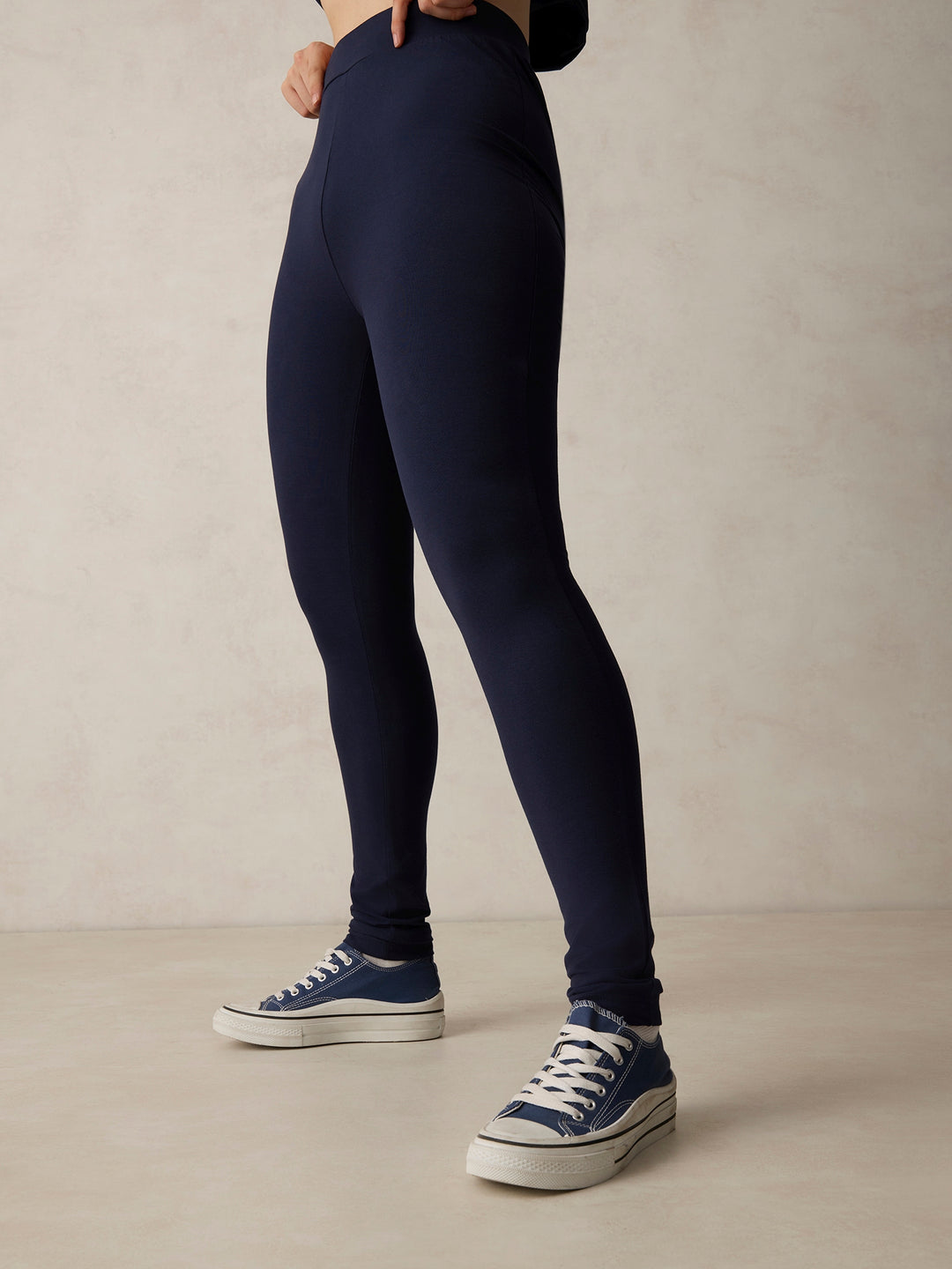 Navy Blue Placement Print T-Shirt And Fitted Bottom Co-Ord Set