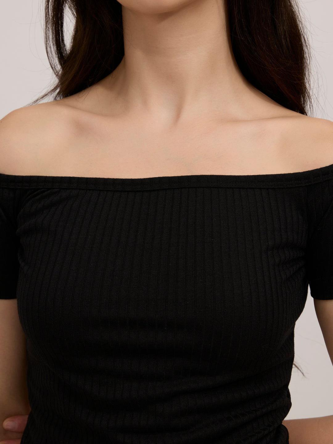 Black Off-Shoulder Ribbed Top