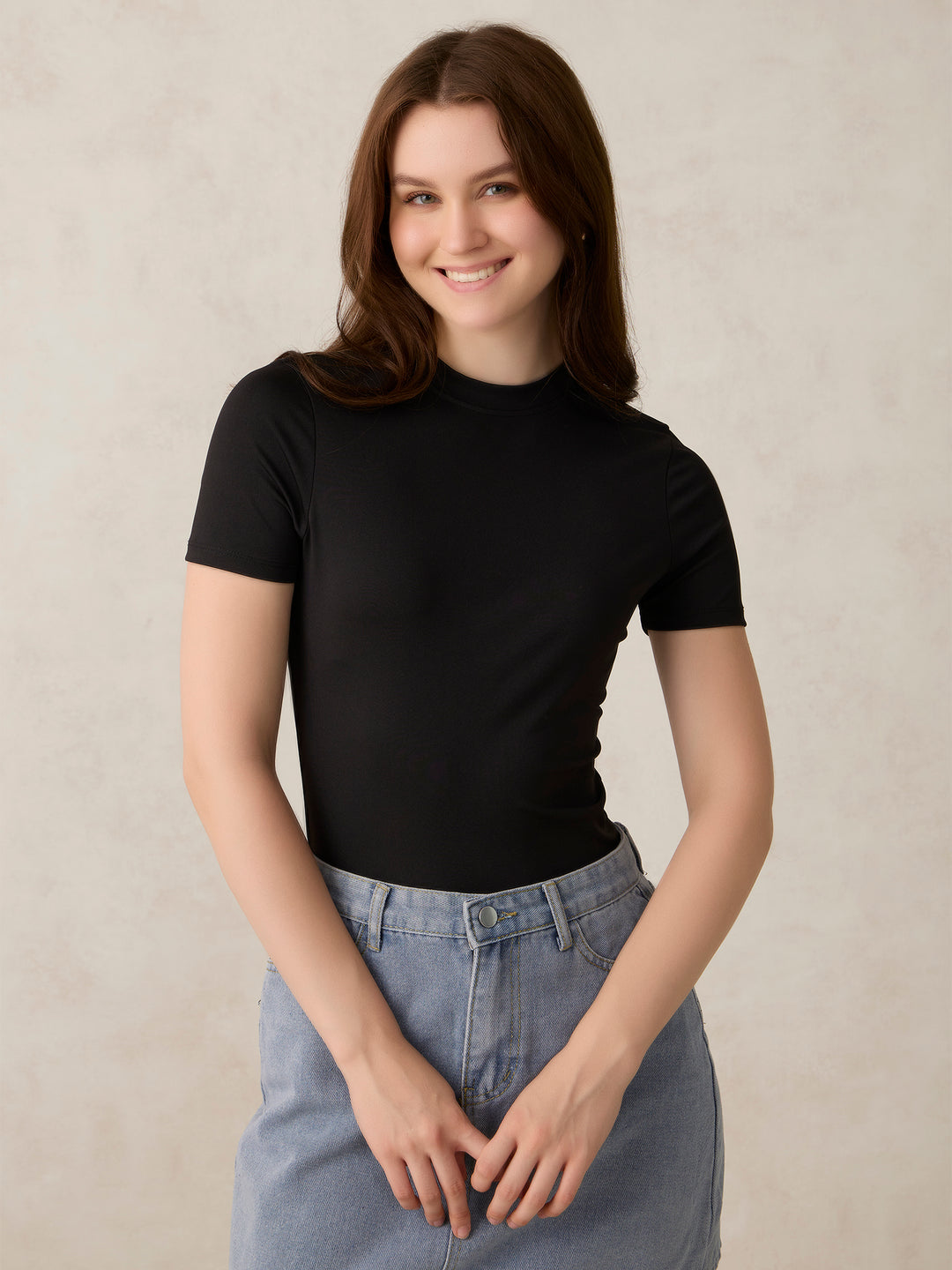 Black Basic Solid Bodysuit