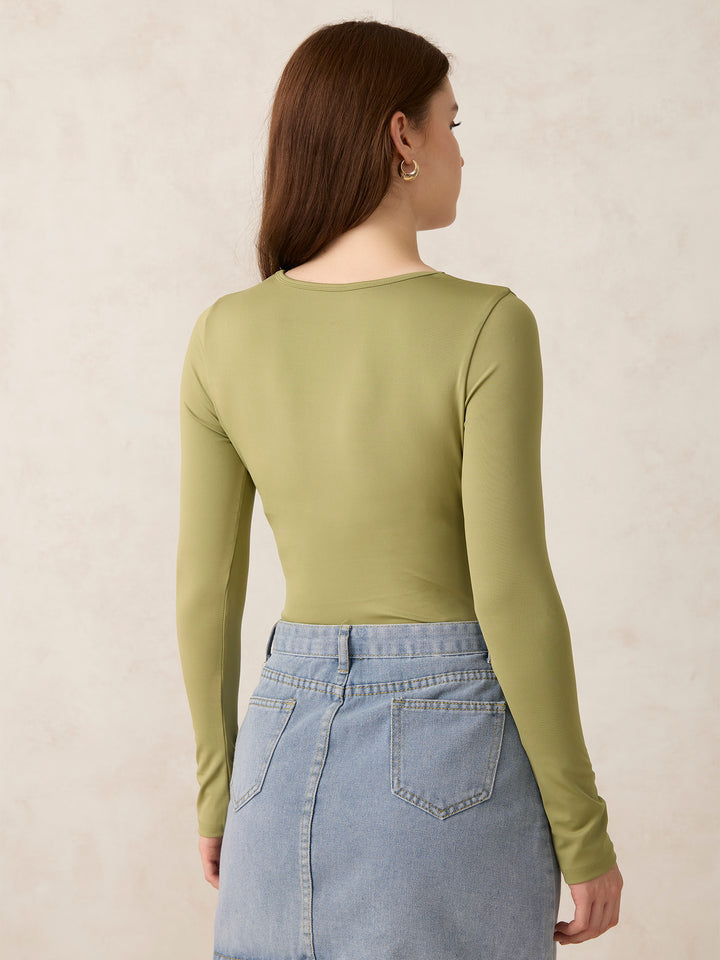 Olive Basic Square Neck Bodysuit