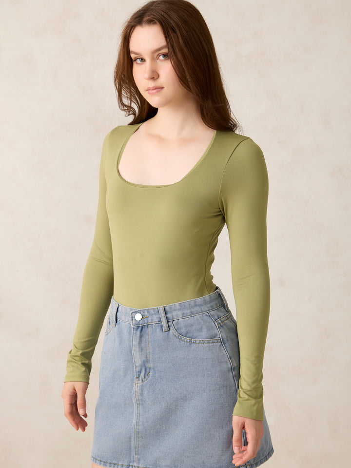 Olive Basic Square Neck Bodysuit