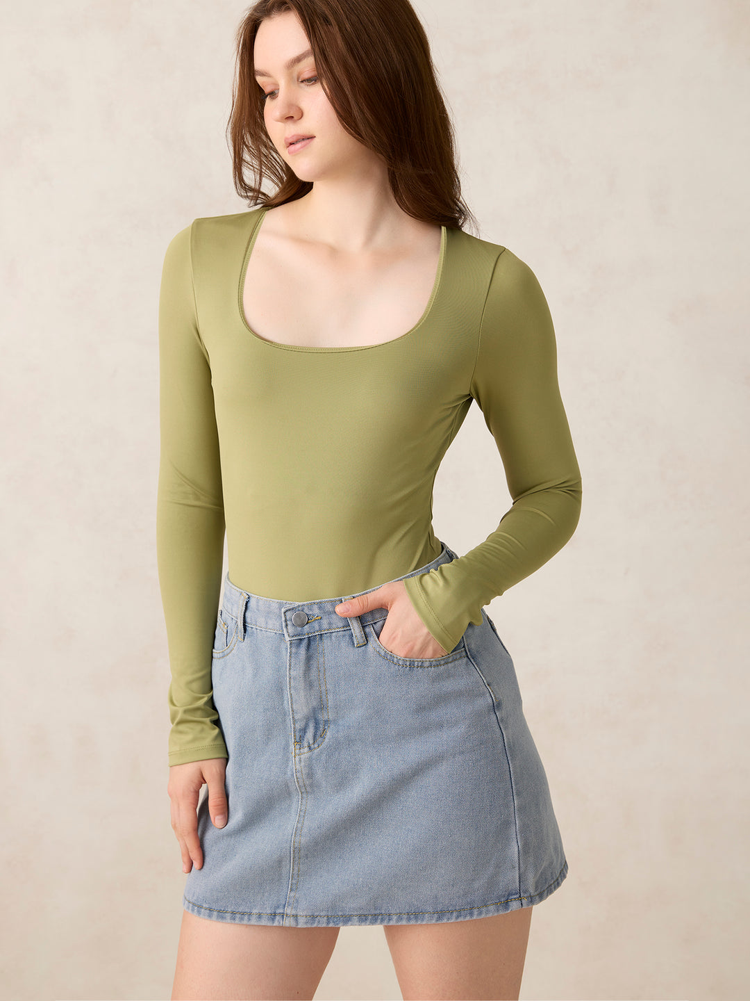 Olive Basic Square Neck Bodysuit