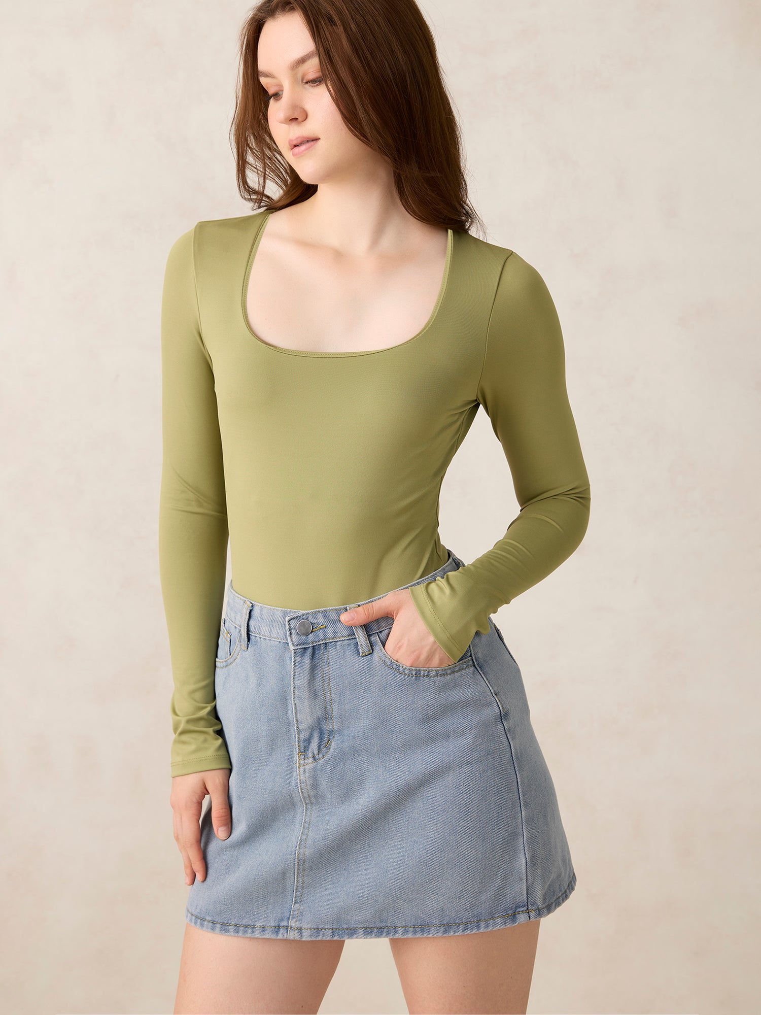 Olive Basic Square Neck Bodysuit