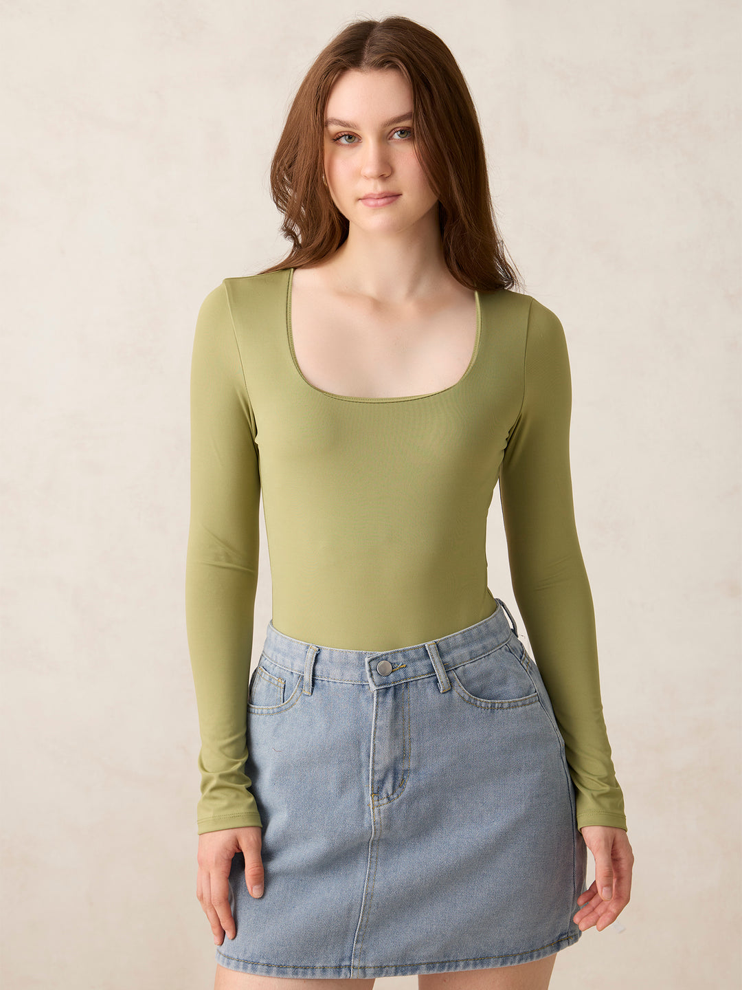 Olive Basic Square Neck Bodysuit
