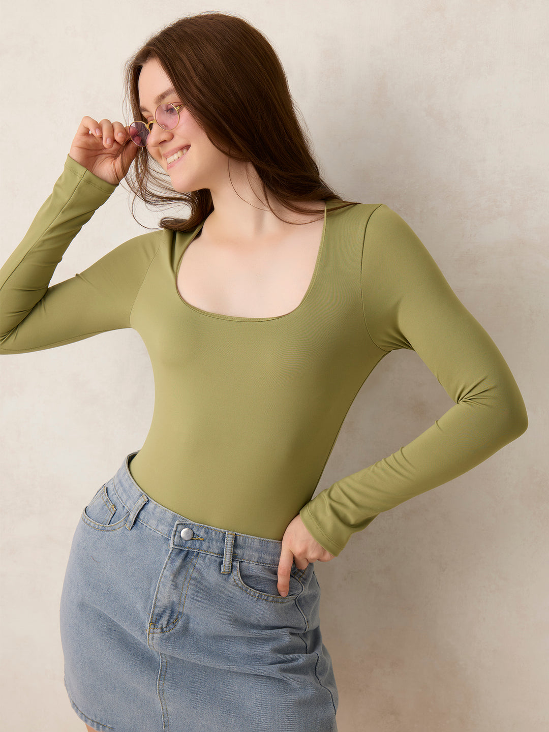 Olive Basic Square Neck Bodysuit