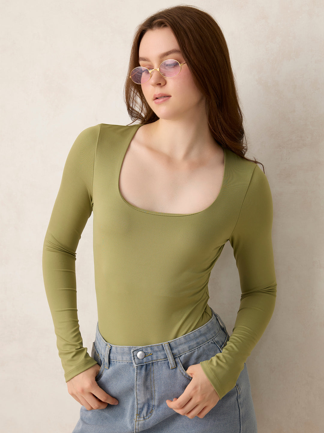 Olive Basic Square Neck Bodysuit