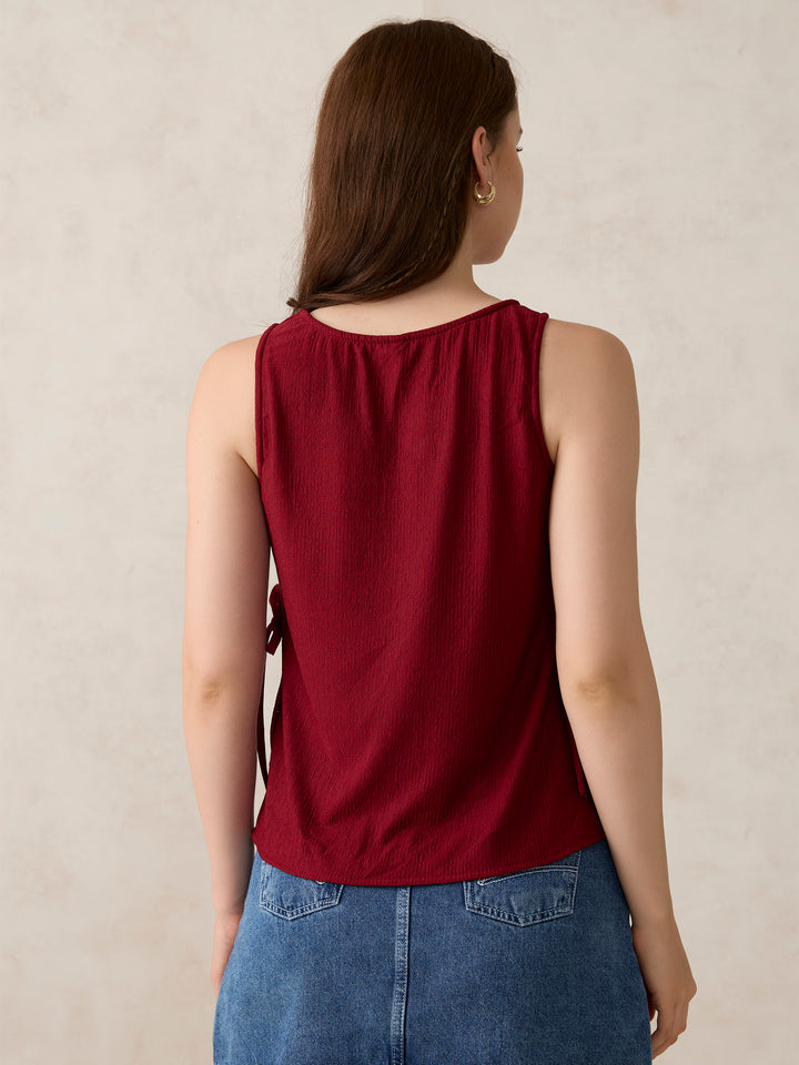 Red Boat Neck Side Tie Up Top
