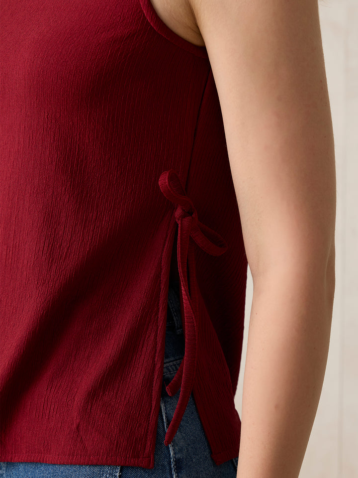 Red Boat Neck Side Tie Up Top