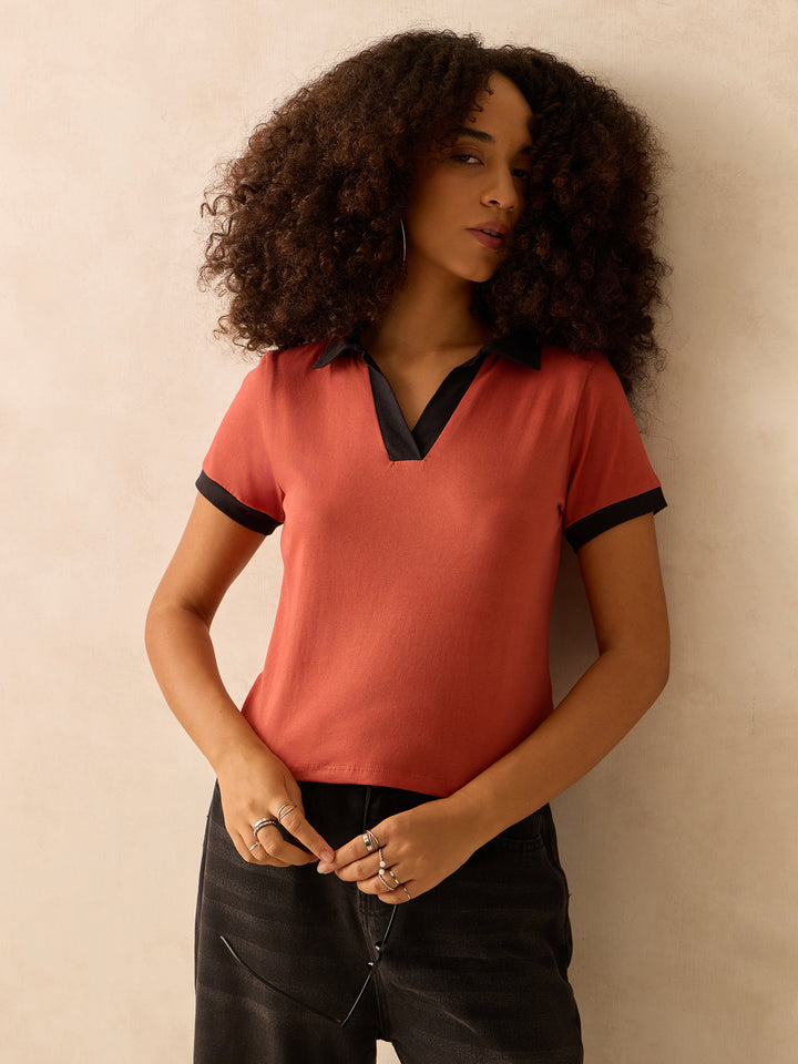Rust Contrast Binding Top