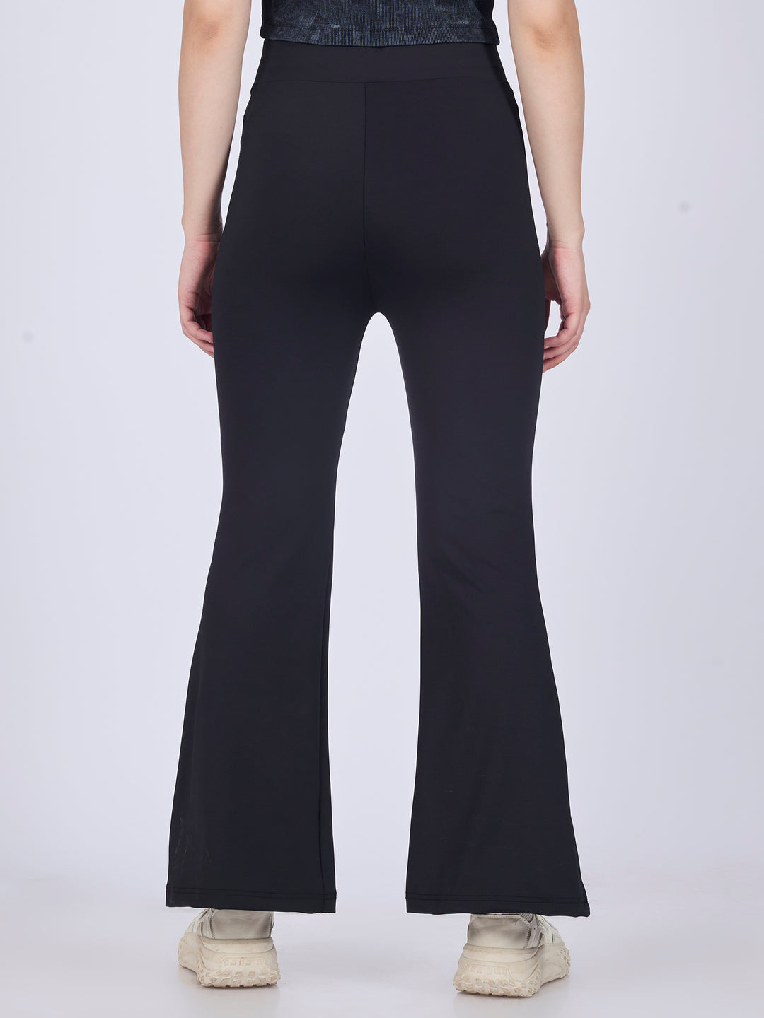 Black Criss Cross Waist Band Flared Leggigns