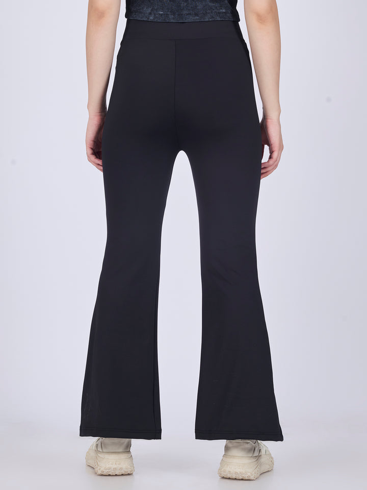 Black Criss Cross Waist Band Flared Leggigns