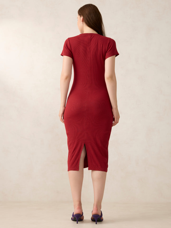 Maroon Crew Neck Bodycon T-Shirt Dress