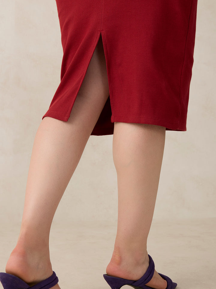 Maroon Crew Neck Bodycon T-Shirt Dress