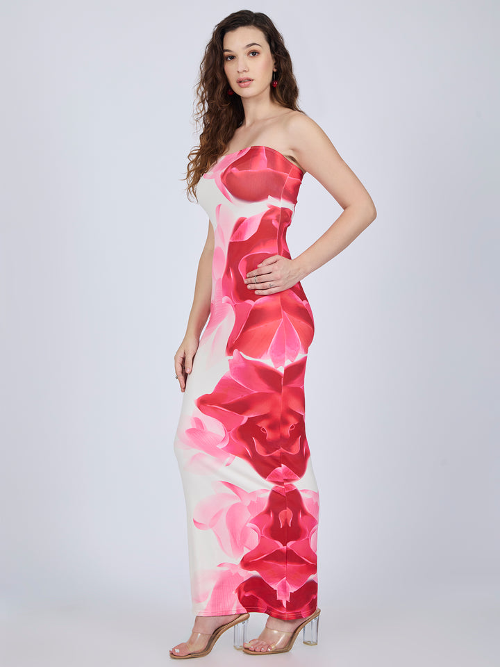 White Floral Printed Maxi Dress