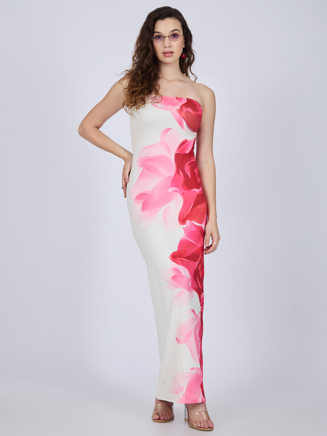 White Floral Printed Maxi Dress