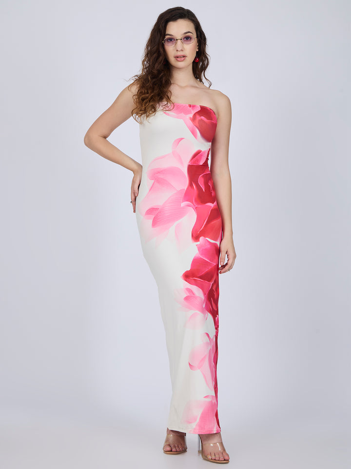 White Floral Printed Maxi Dress