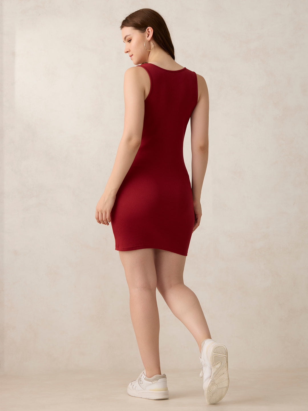 Maroon Solid Bodycon Tank Dress