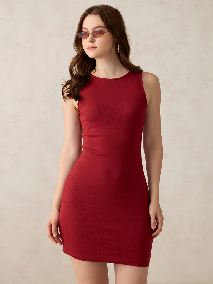 Maroon Solid Bodycon Tank Dress