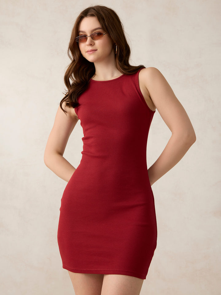Maroon Solid Bodycon Tank Dress