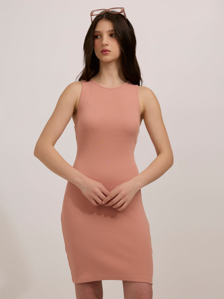 Peach Solid Bodycon Tank Dress