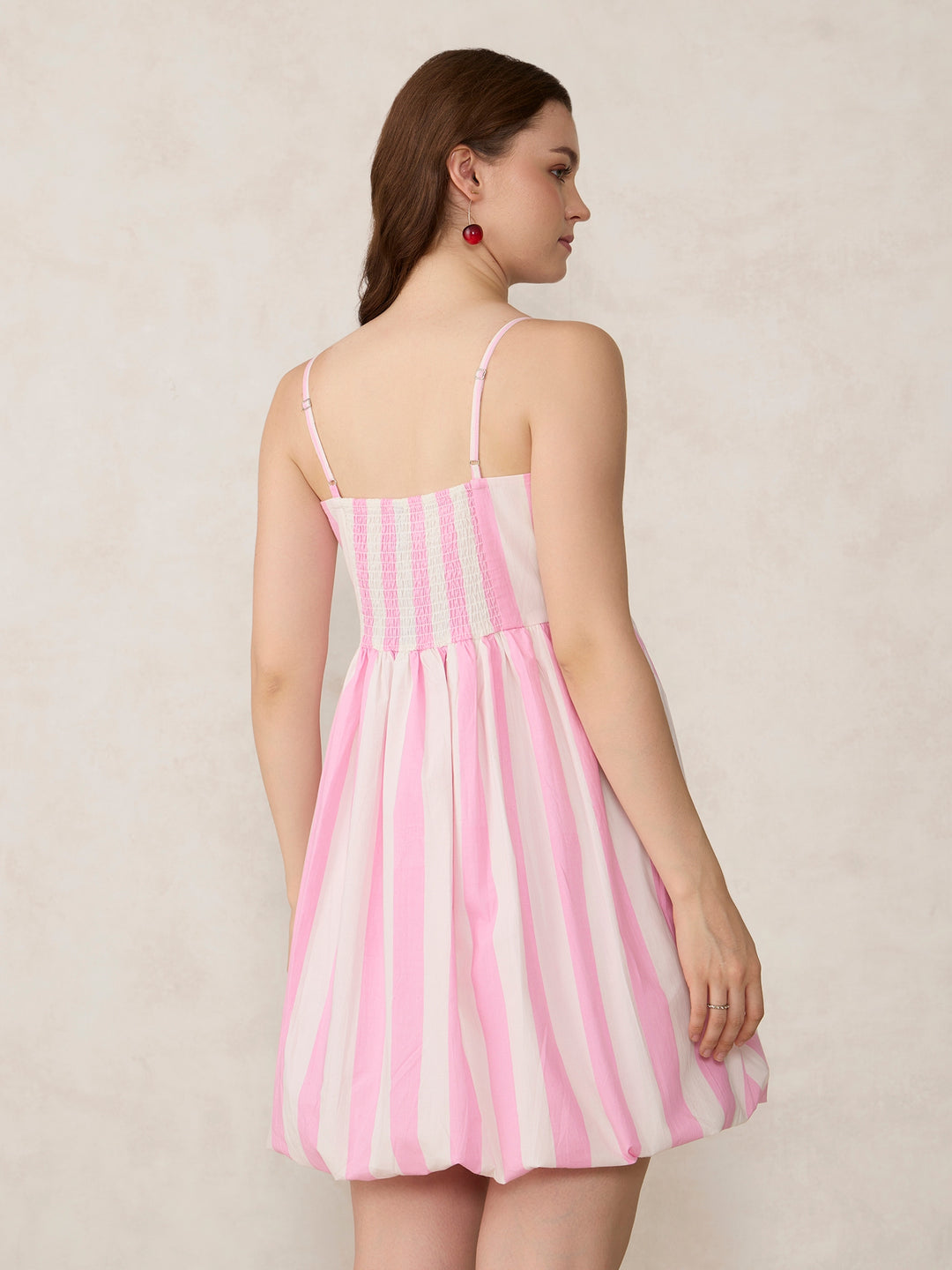 Pink Solid Bubble Hem Mini Dress