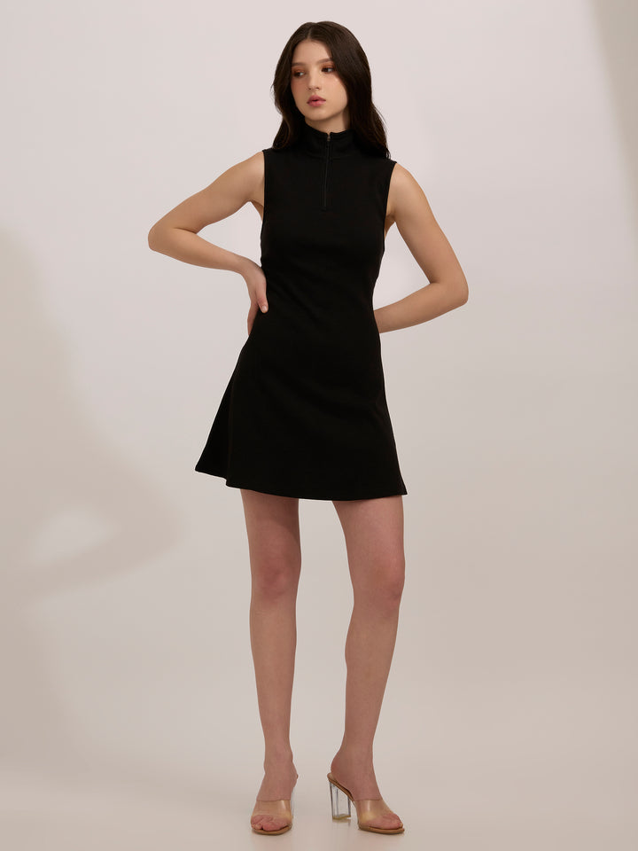 Black Rib Skater Dress