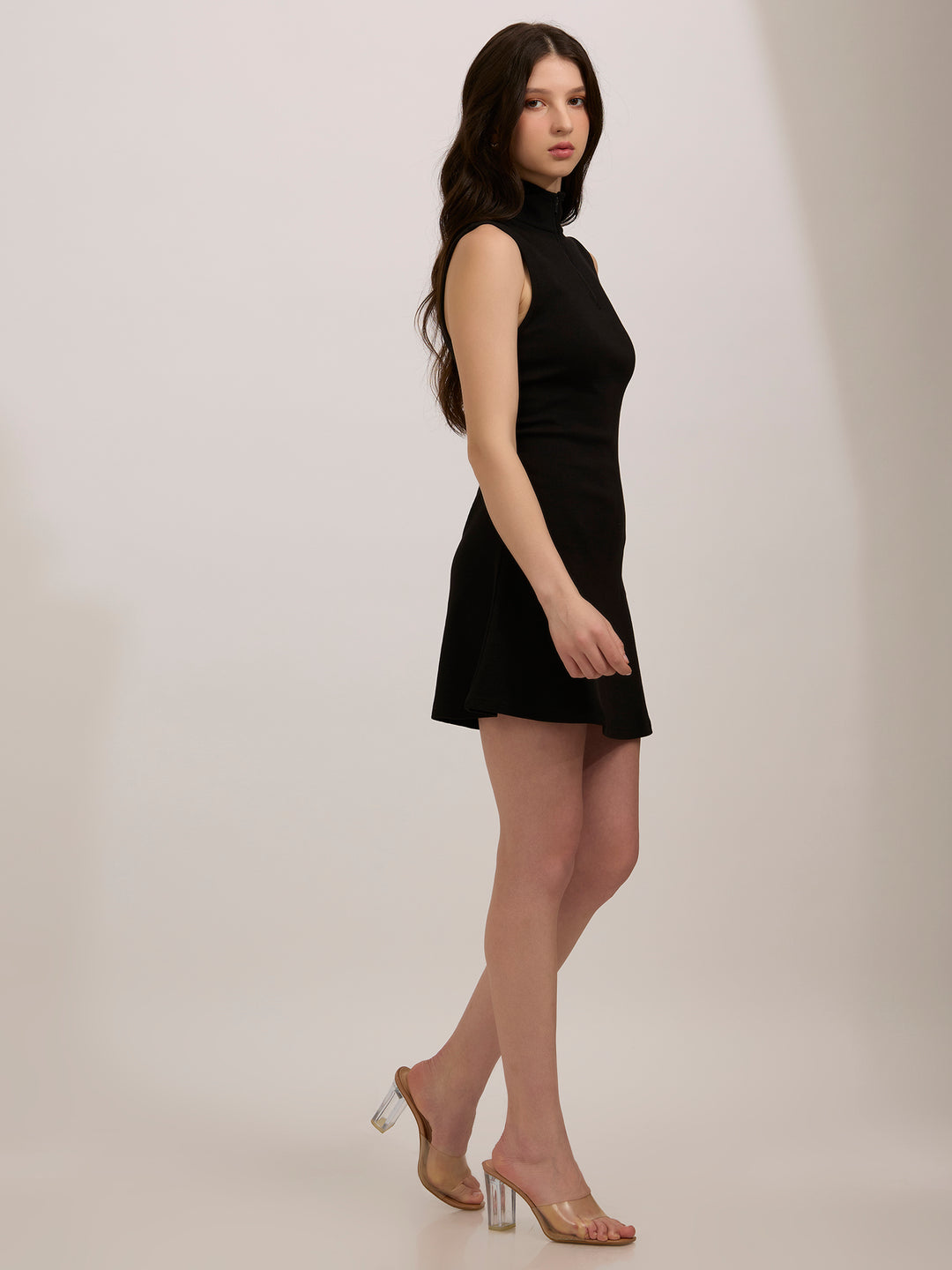 Black Rib Skater Dress