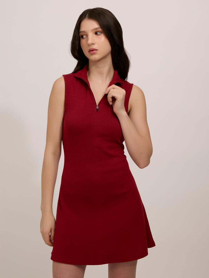 Red Rib Skater Dress