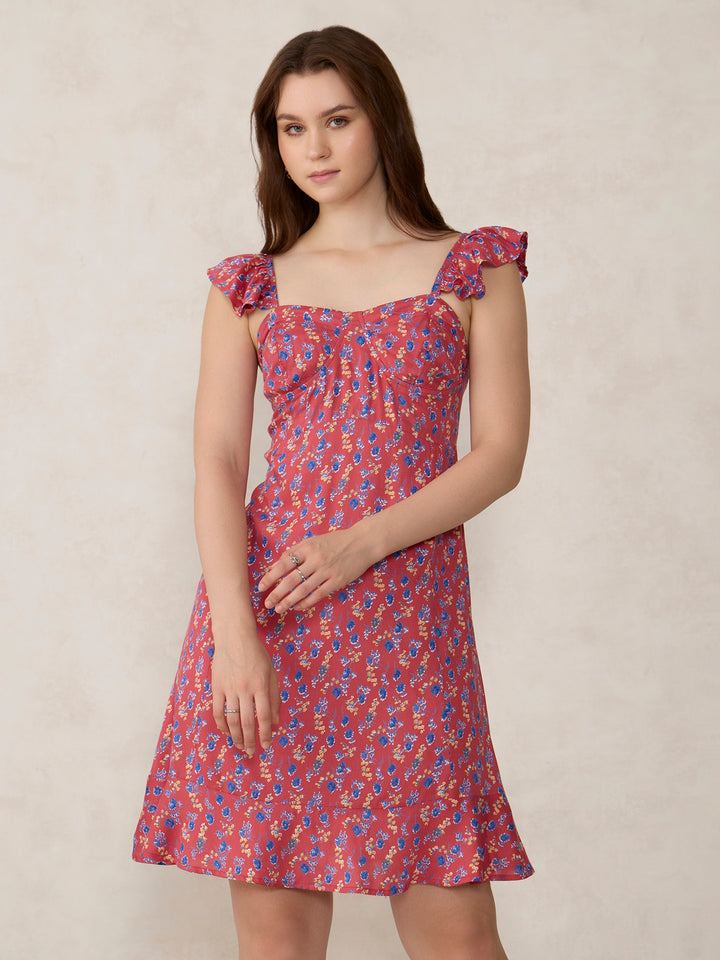 Red Printed Aline Mini Dress