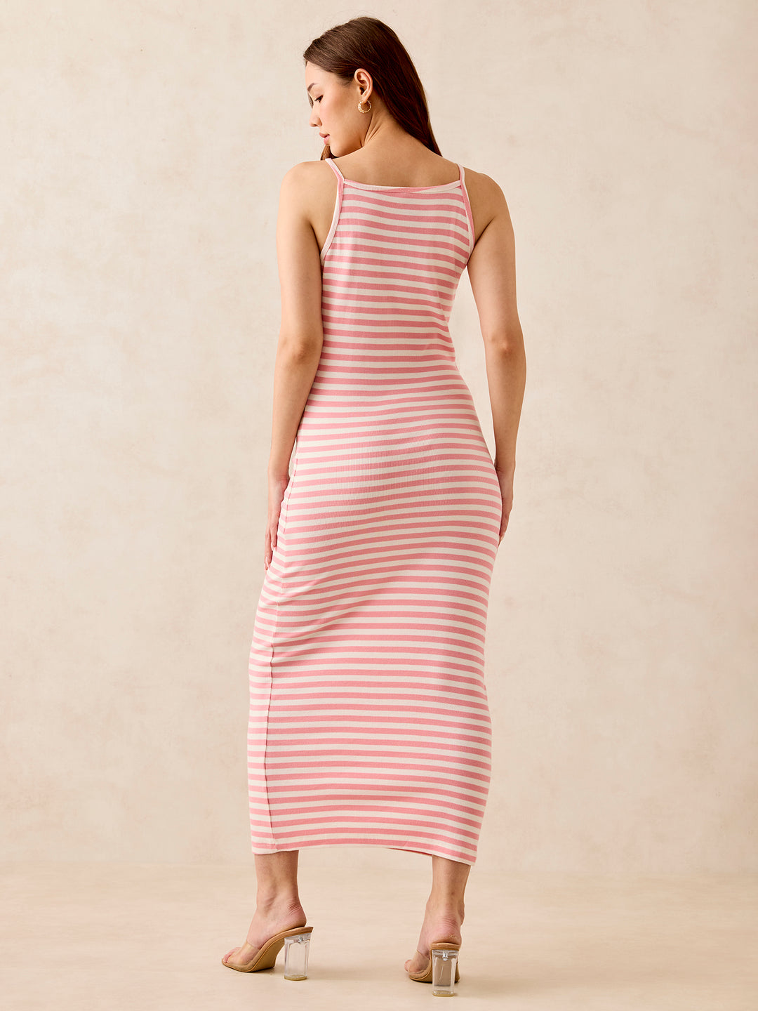 Pink Rib Stripe Maxi Dress