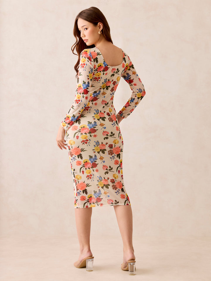 Multi Full Sleeve Bodycon Dress