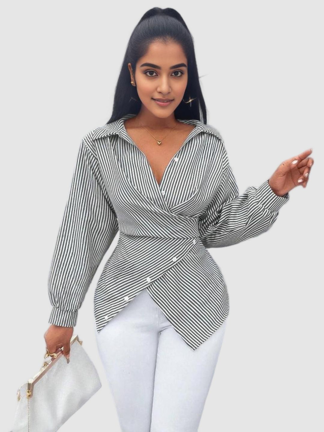 Black Striped Wrap Shirt