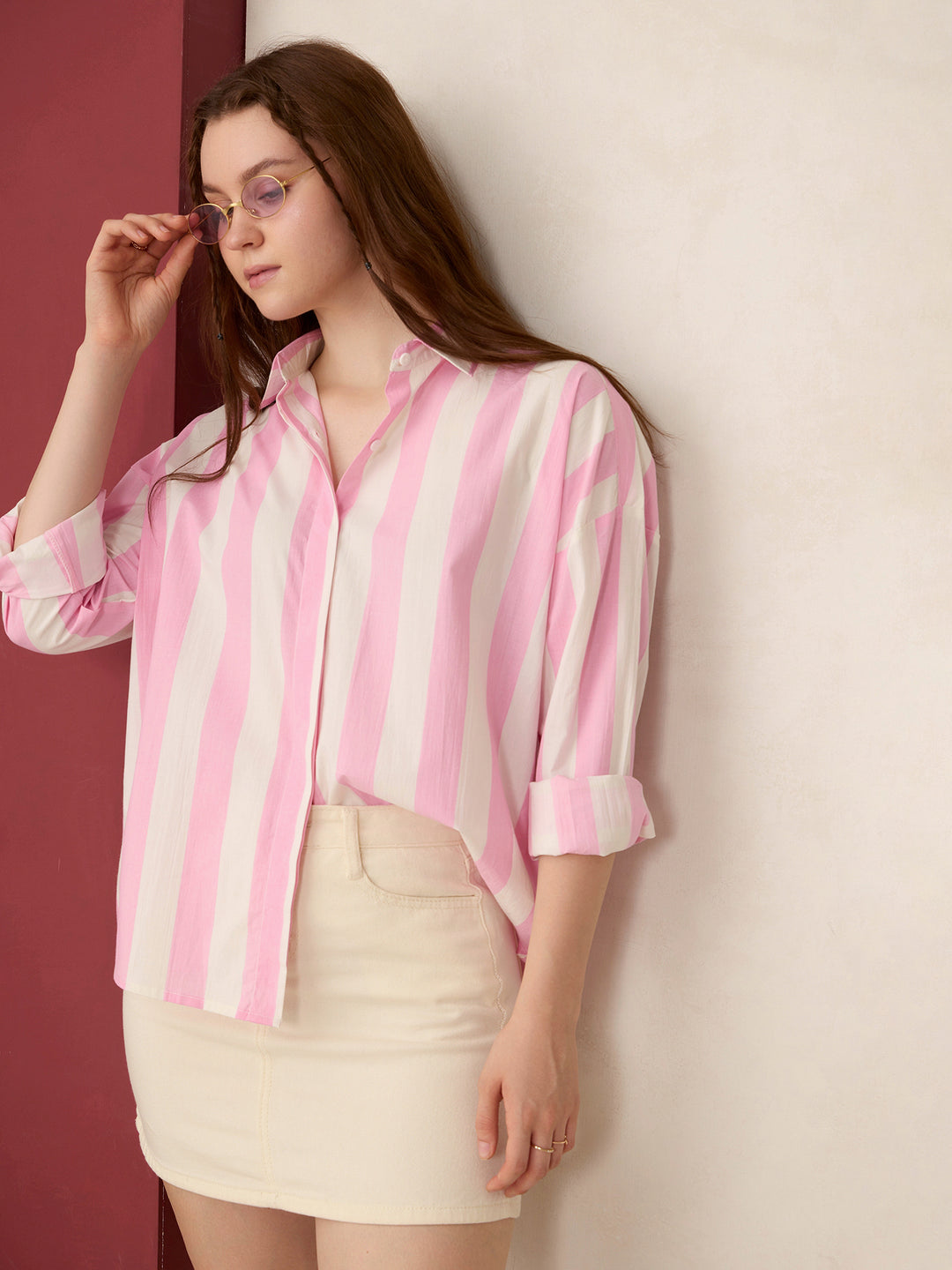 Pink Striped Oversized Shirt