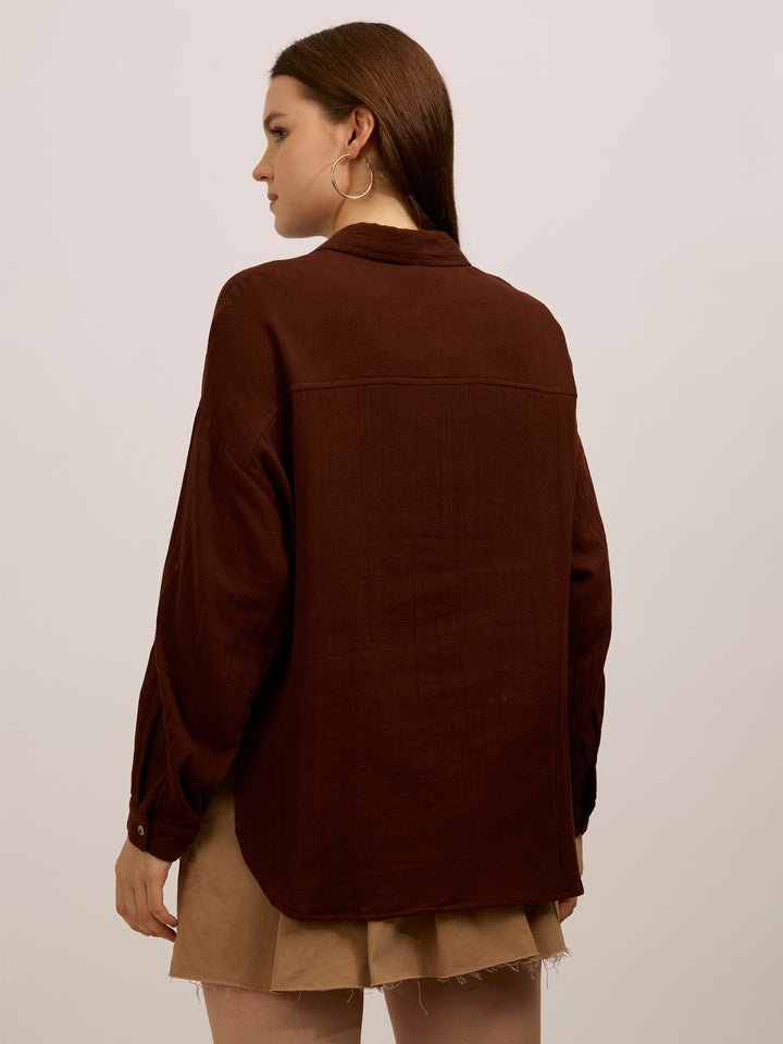 Brown Double Pocket Oversized Boxy Shirt