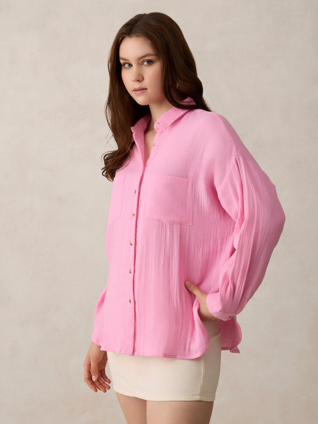 Lilac Double Pocket Oversized Boxy Shirt