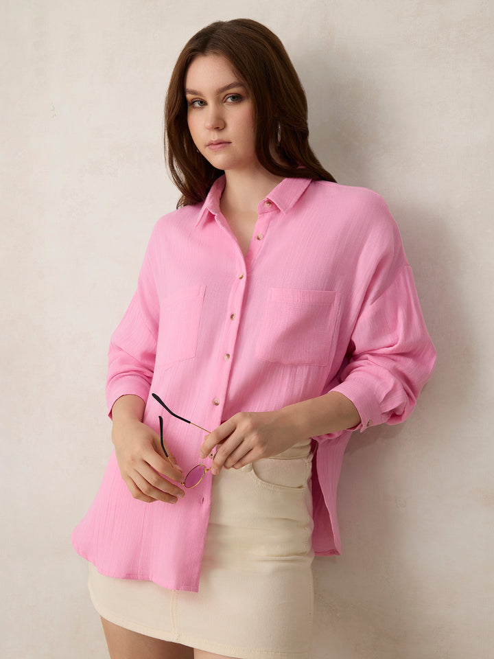 Lilac Double Pocket Oversized Boxy Shirt