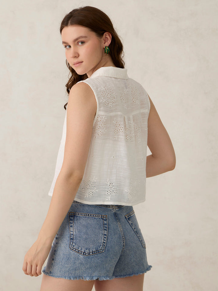 White Sleeveless Boxy Shirt