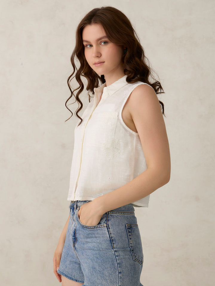 White Sleeveless Boxy Shirt