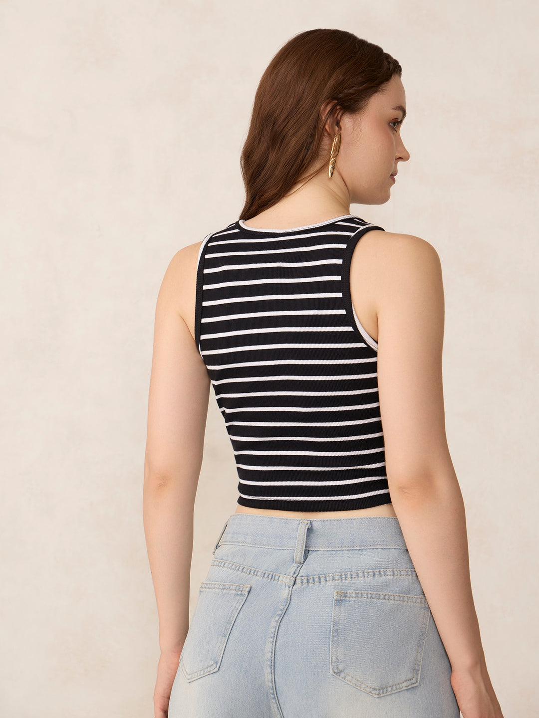 Black Striped Ribbed Tank