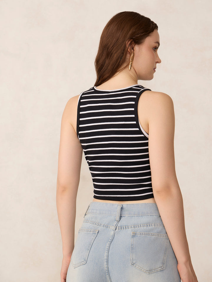 Black Striped Ribbed Tank