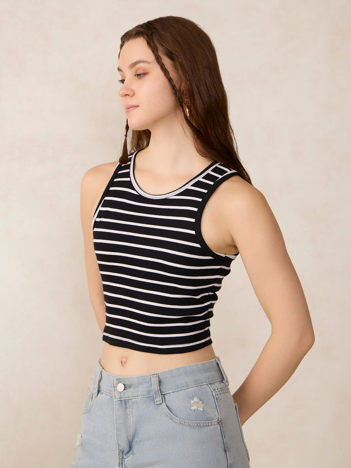 Black Striped Ribbed Tank
