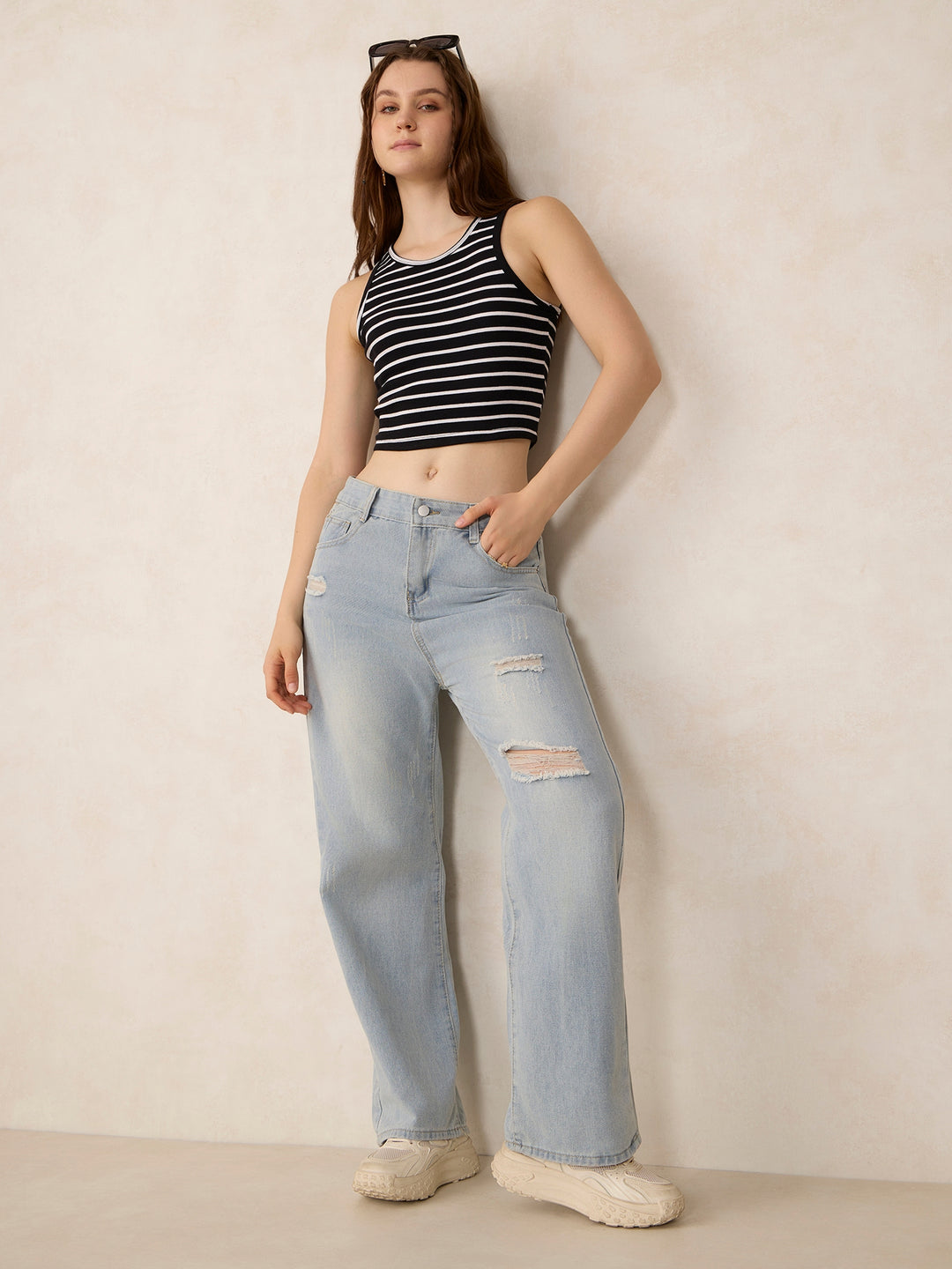Black Striped Ribbed Tank