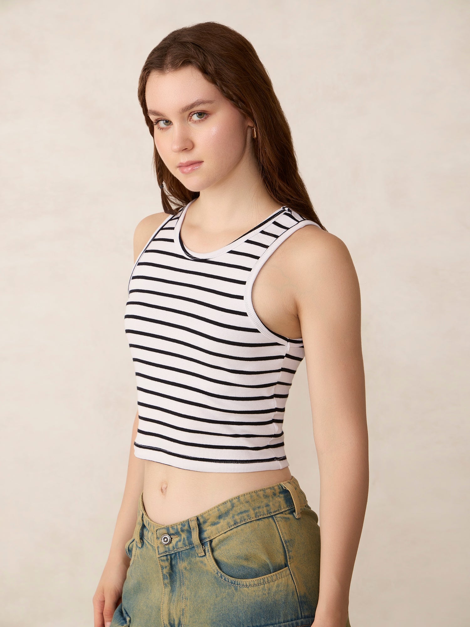 White Striped Ribbed Tank