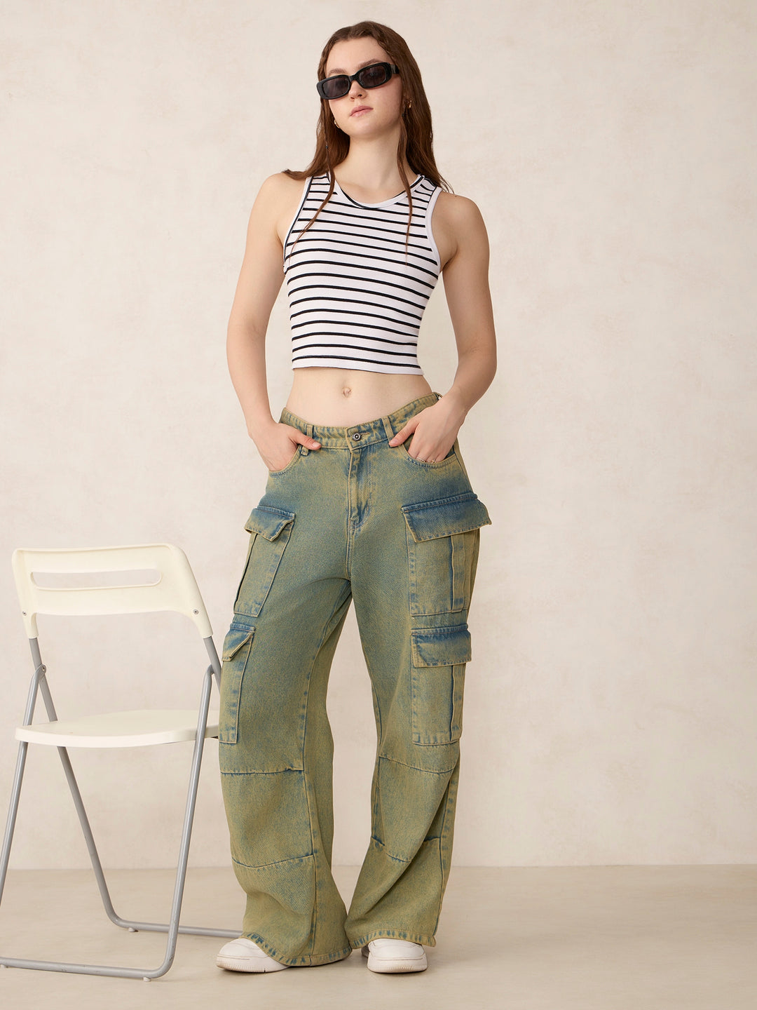 White Striped Ribbed Tank