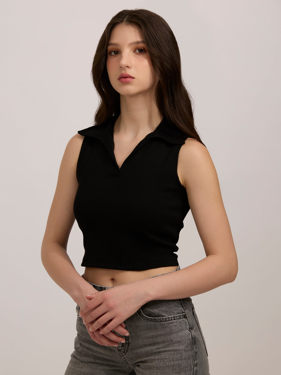 Black Polo Rib Top