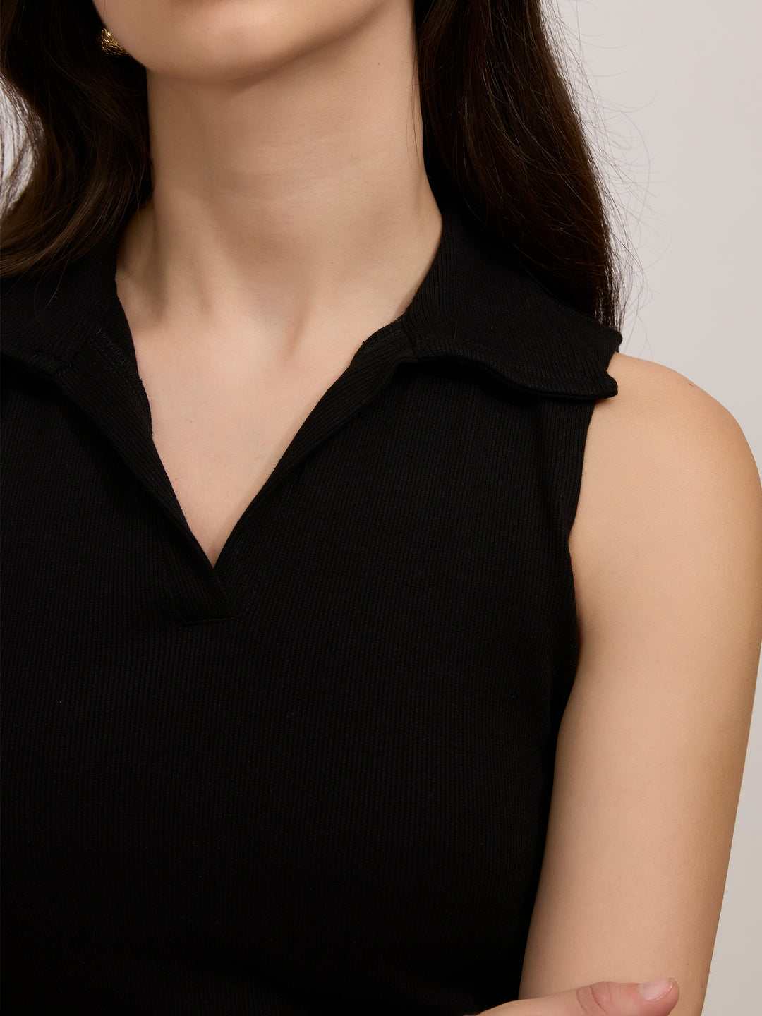 Black Polo Rib Top