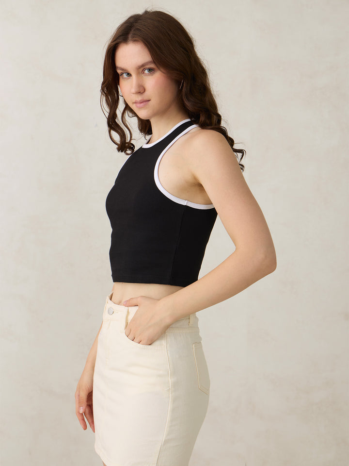 Black Contrast Strap Tank