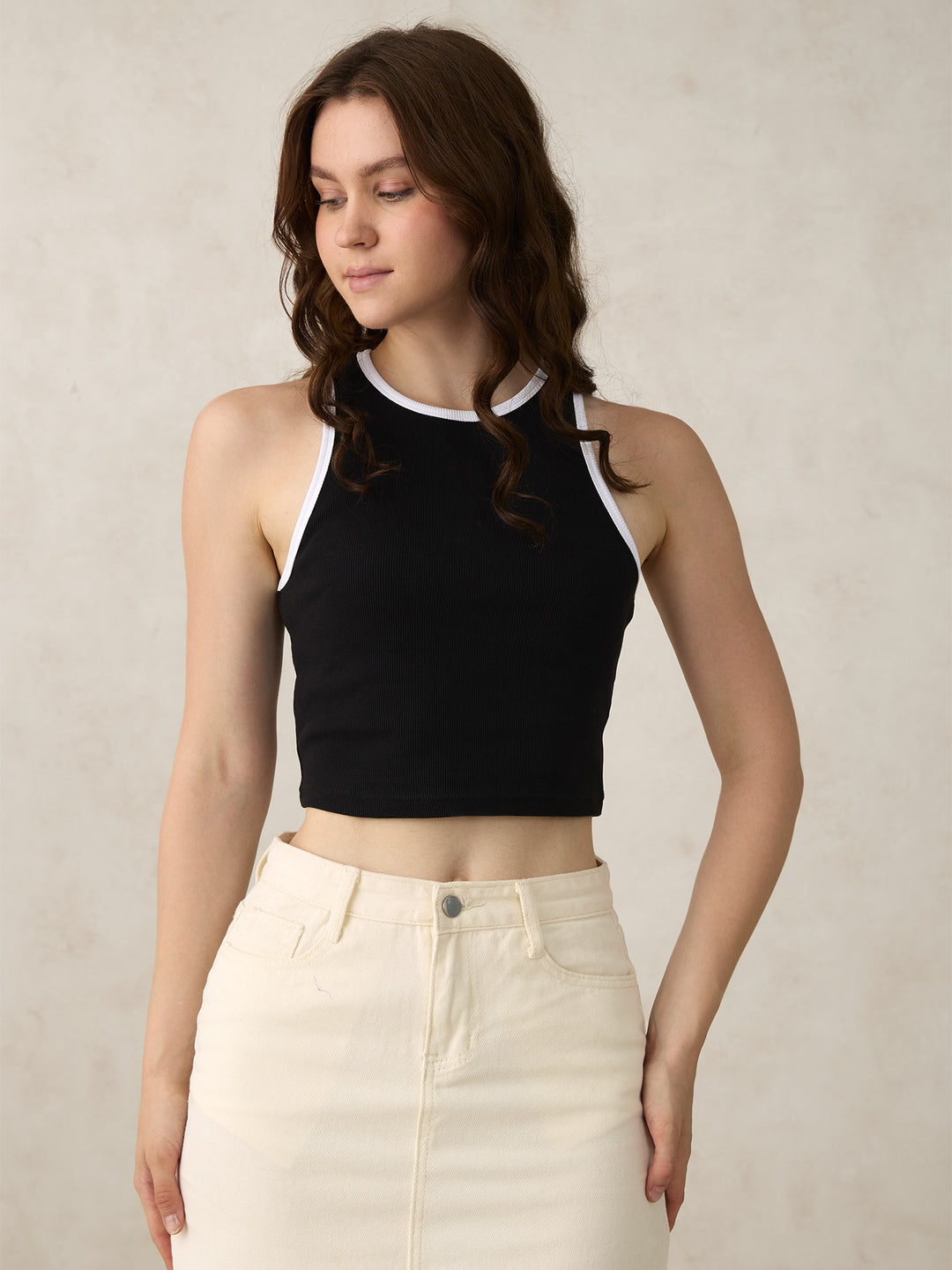 Black Contrast Strap Tank