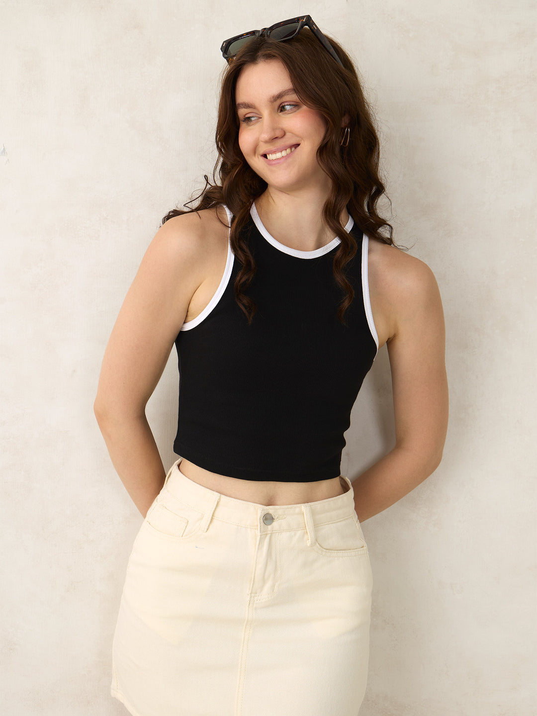 Black Contrast Strap Tank
